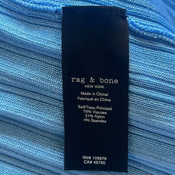 Rag & Bone Dawson Polo Dress Ribbed Knit Stretch Blue Long Sleeve Slit XLarge - Picture 12 of 13